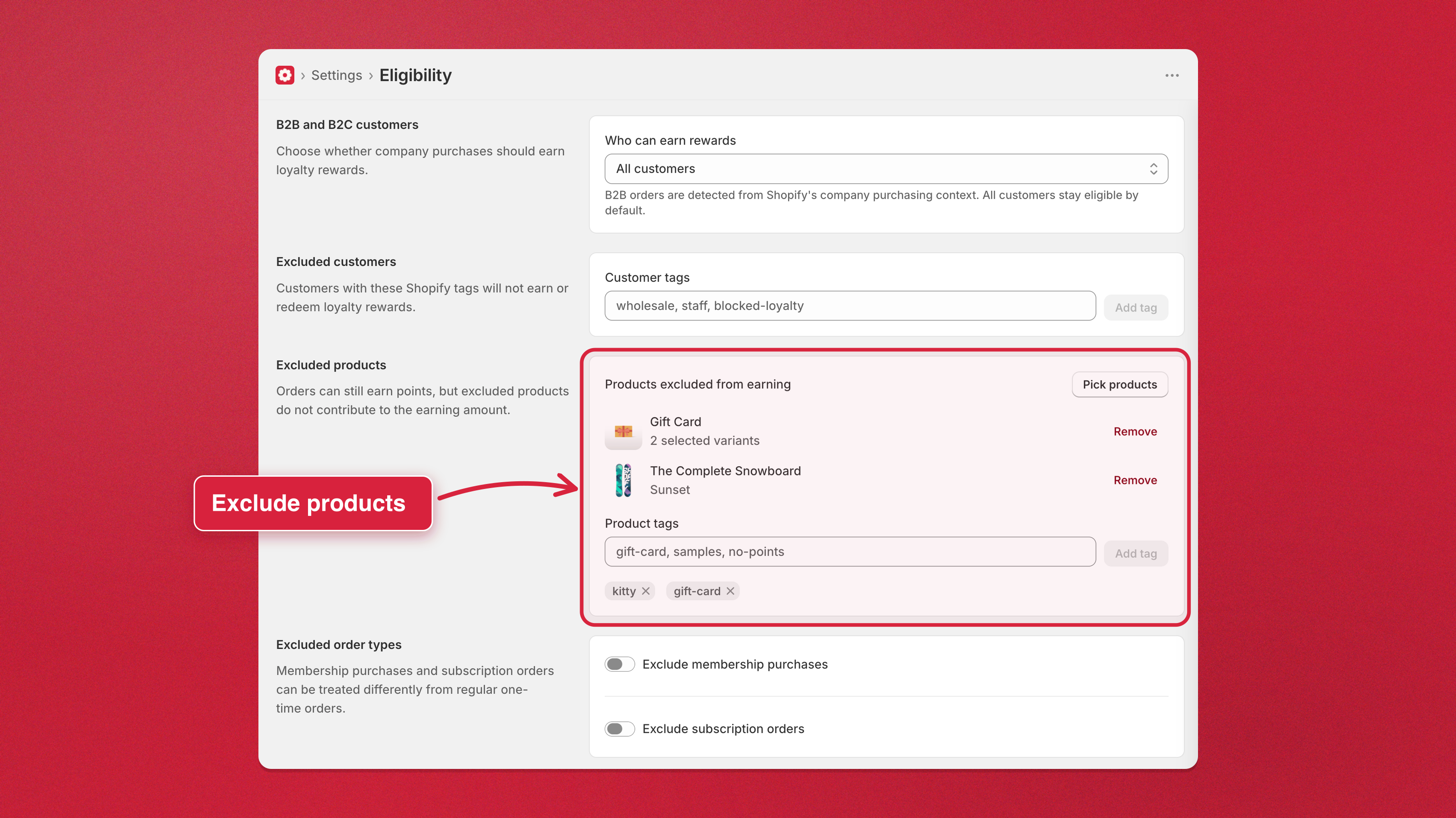 How to exclude products from earning loyalty points in Charm