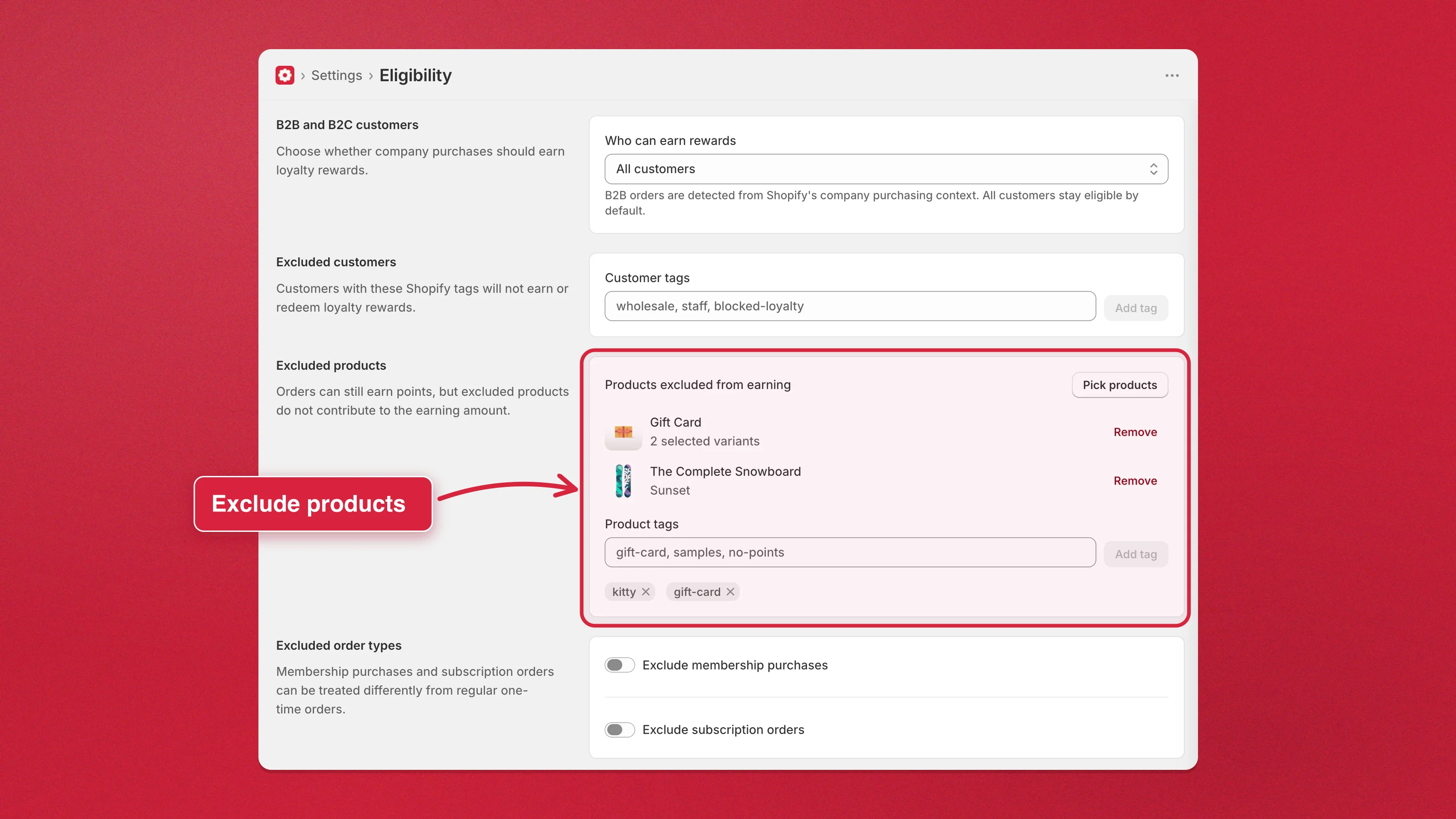 How to exclude products from earning loyalty points in Charm
