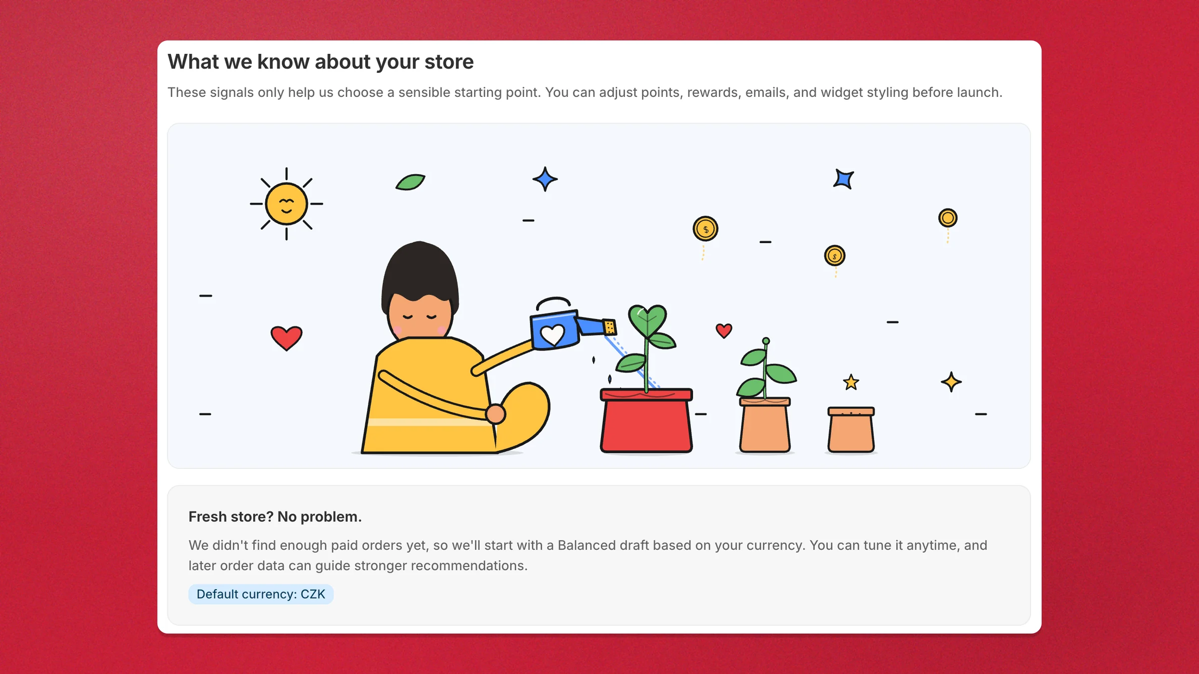 Charm's onboarding reading store signals to choose a sensible starting loyalty draft