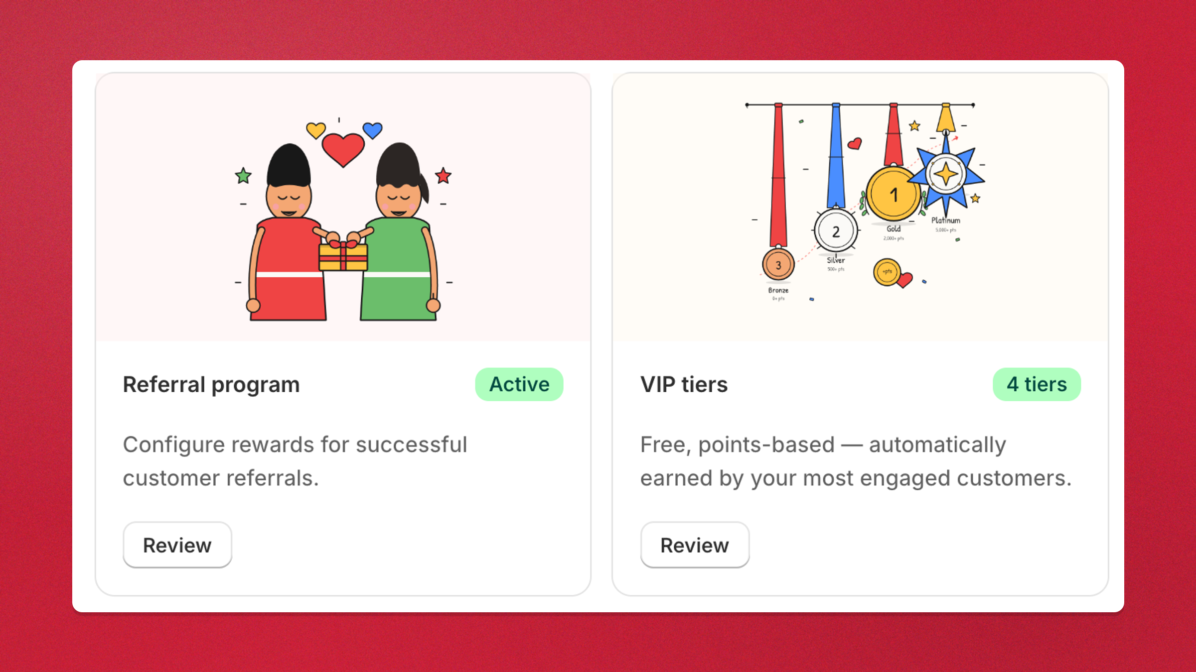 Charm's Referral program and VIP tiers, configured from the dashboard